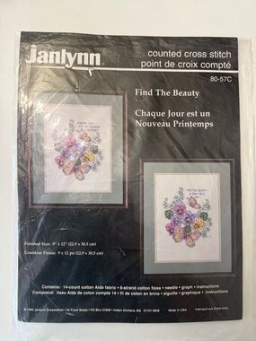 Janlynn "Find The Beauty" Counted Cross Stitch Floral Kit - Purple & Yellow